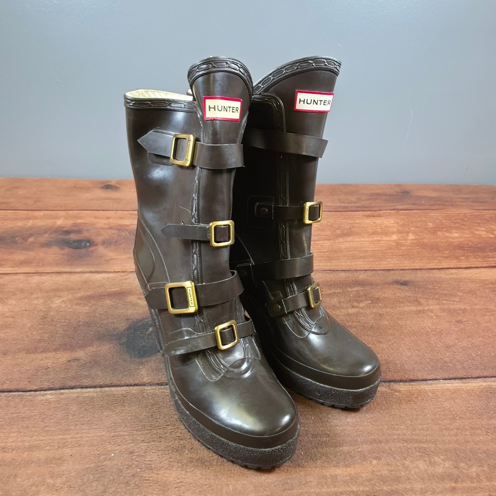 RARE COLLECTOR Hunter Georgie Wellies High Heel Rain Boots SIZE 8 - Picture 6 of 10